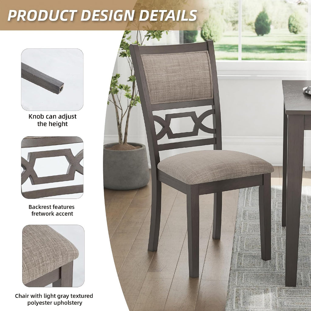 Signature Design by Ashley Wrenning Diamond Patterned Dining Table Set, 4 Upholstered Chairs and Bench, Seats 6, Wood, Gray