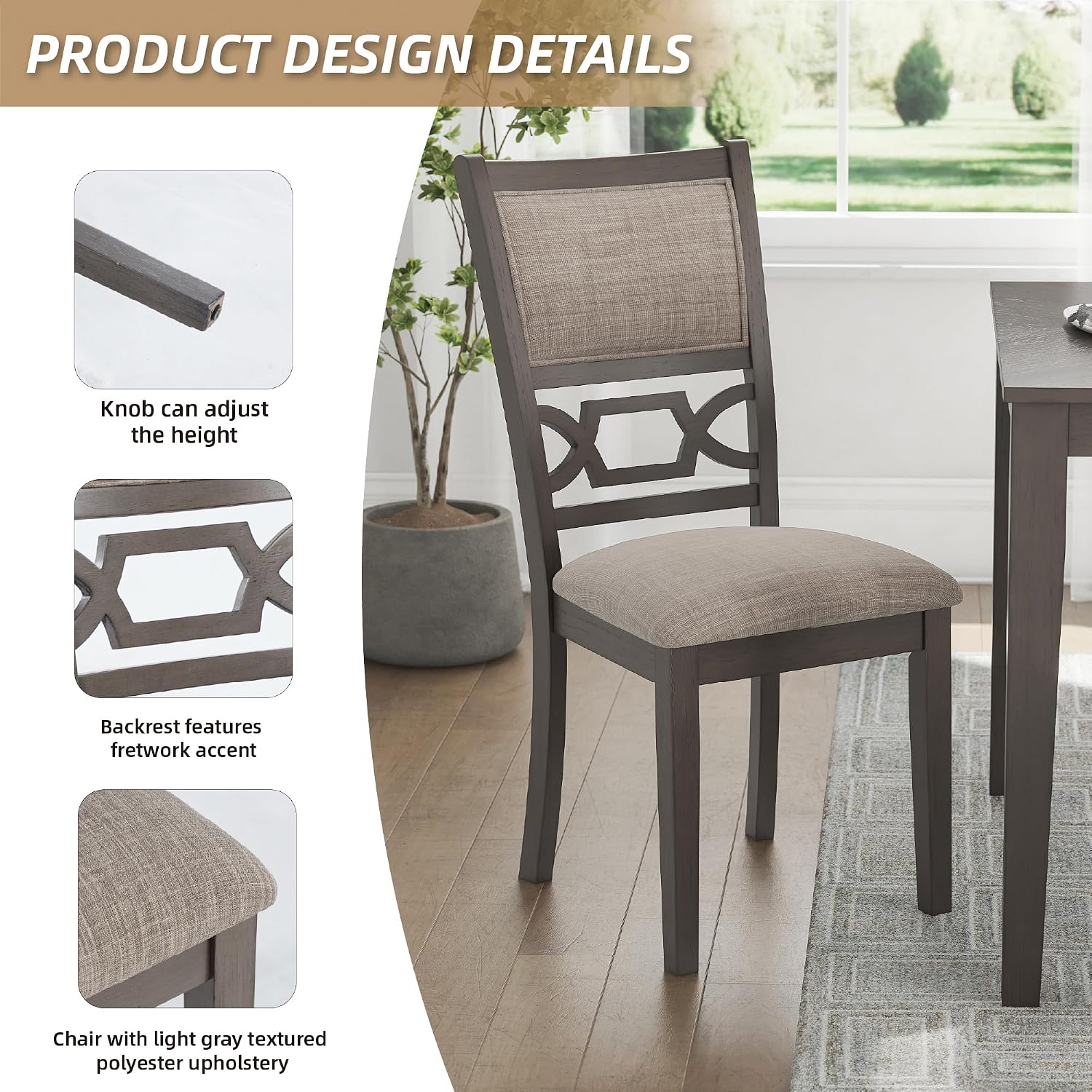 Signature Design by Ashley Wrenning Diamond Patterned Dining Table Set, 4 Upholstered Chairs and Bench, Seats 6, Wood, Gray