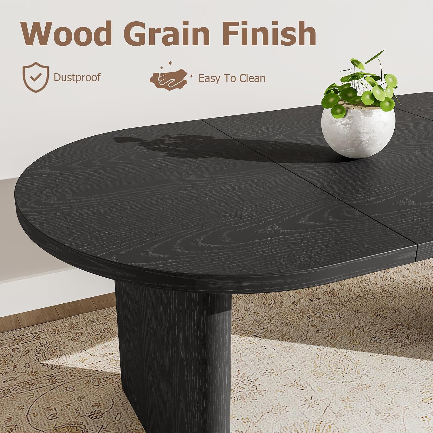 GarveeHome Oval Dining Table for 6-8 People, Long Large Kitchen Table with Thick Sturdy Wooden Base, Farmhouse Dining Room Table for for Kitchen, Living Room, Office (70.87' Long,Black)