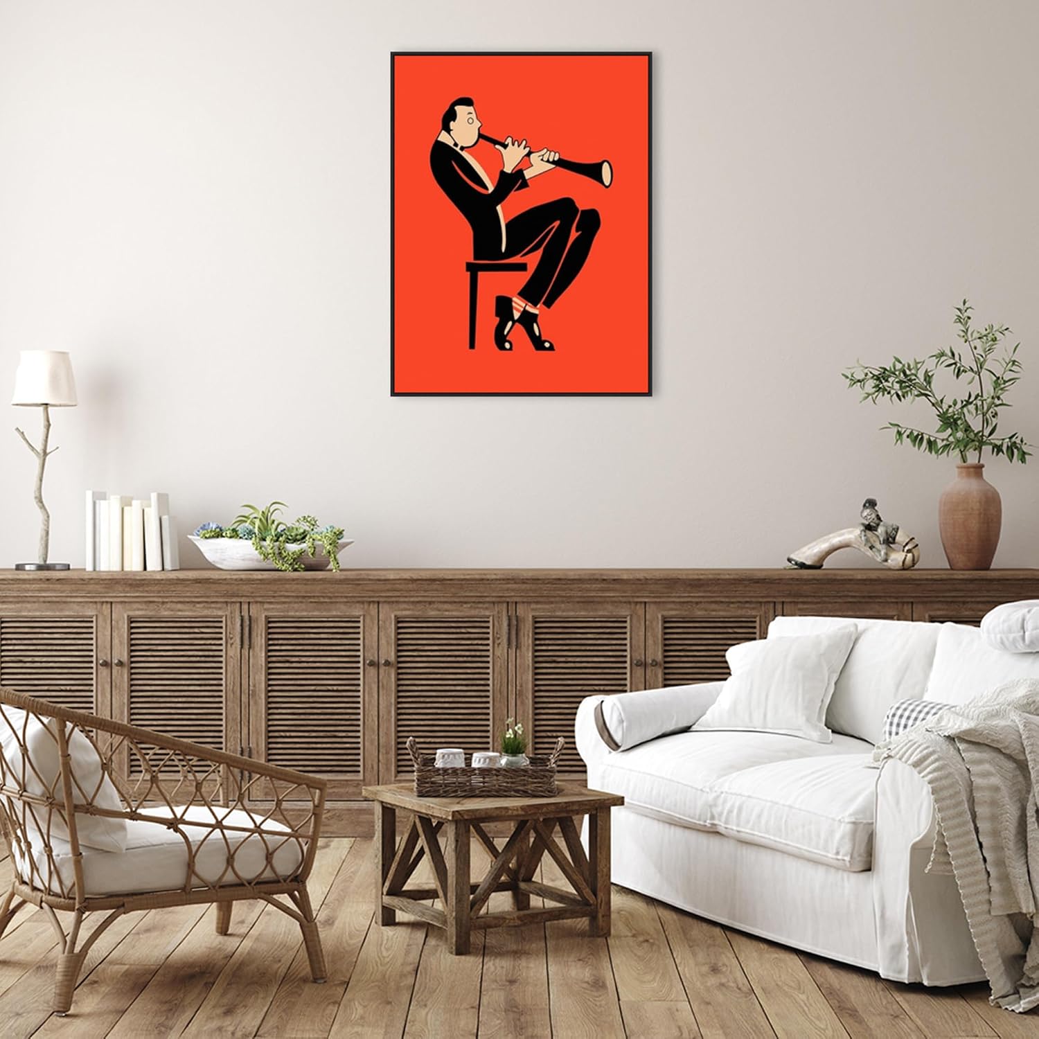 Amanti Art Framed Canvas Wall Art 42x32 The Clarinet by Mark Rogan, Framed Wall Art Canvas, Music Artwork, Modern Decor, Oversize Poster Painting for Living Room, Bedroom, Bathroom, Kitchen, Office