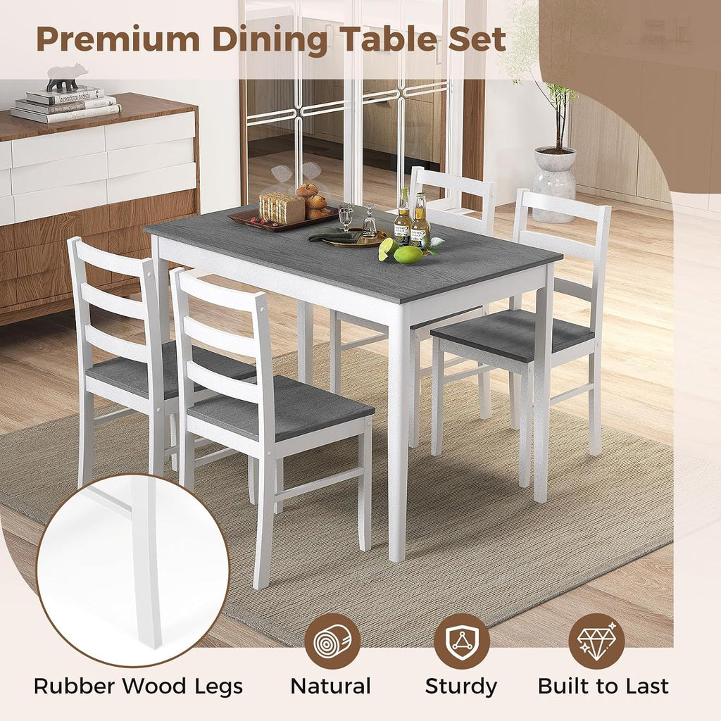 COSTWAY Dining Table Set for 4, Wood Kitchen Table Chairs Set with Rubber Wood Legs, Space-Saving Design, Modern 5-Piece Dinette Set for Small Place, Kitchen, Dining Room, Restaurant (Grey)