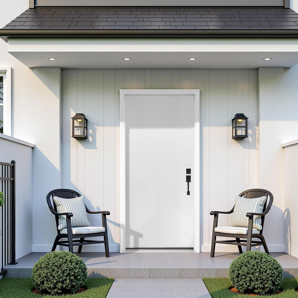 36' x 80' Fiberglass Entry Door, Left-Hand Inswing, Modern Horizontal Line Design, Textured Finish Exterior Front Door, Durable, Knock-Down, Insulated & Ready to Paint