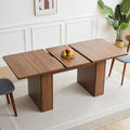 55 in–71 in Extendable Rectangular Dining Table for 4–6, Modern Farmhouse Expandable Kitchen Table with Carved Line Base, Wooden Dinner Table for Kitchen Living Room Home Office (Walnut)