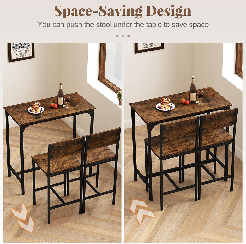 Giantex 3-Piece Bar Table and Chair Set with 2 Counter Height Bar Stools, Breakfast Nook Table Set for Small Space, Dinette, Pub, Kitchen, Apartment, Restaurant, Dining Table Set for 2 (Brown)