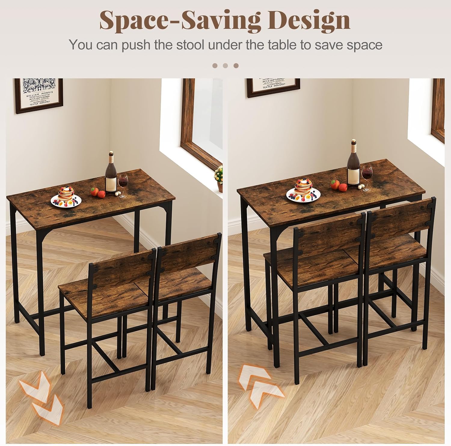 Giantex 3-Piece Bar Table and Chair Set with 2 Counter Height Bar Stools, Breakfast Nook Table Set for Small Space, Dinette, Pub, Kitchen, Apartment, Restaurant, Dining Table Set for 2 (Brown)