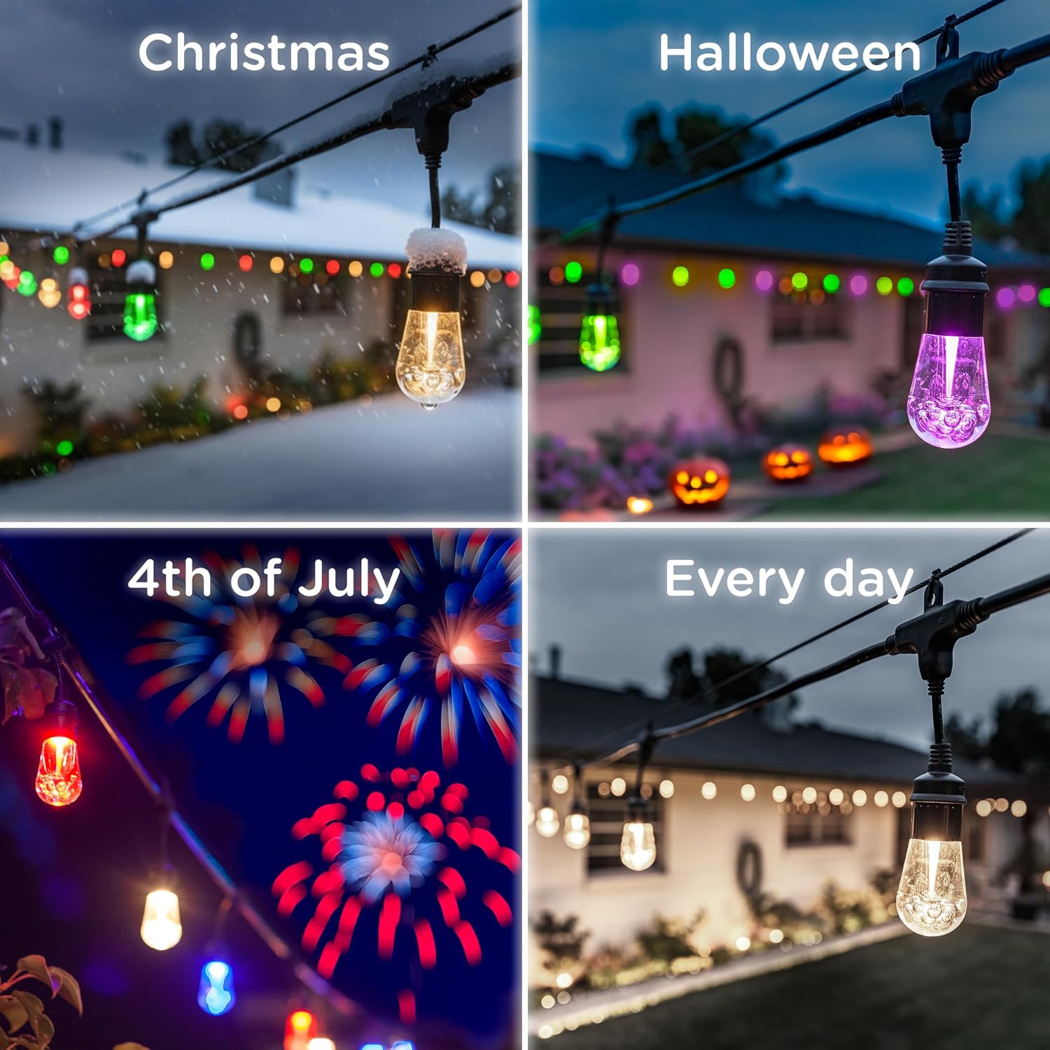Enbrighten Vintage Outdoor String Lights, 24ft, 12 RGB Acrylic Bulbs, Weatherproof, RF Remote Control, Perfect for Holidays, Gameday, Parties, and More, 37791