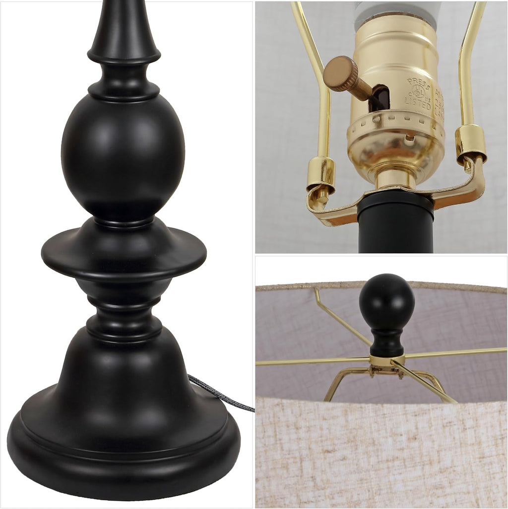 JONATHAN Y 67' Black Resin Candlestick Floor Lamp Farmhouse Rustic Traditional Standing Lamp for Living Room with Beige Linen Empire Shade LED Bulb Included JYL3000B