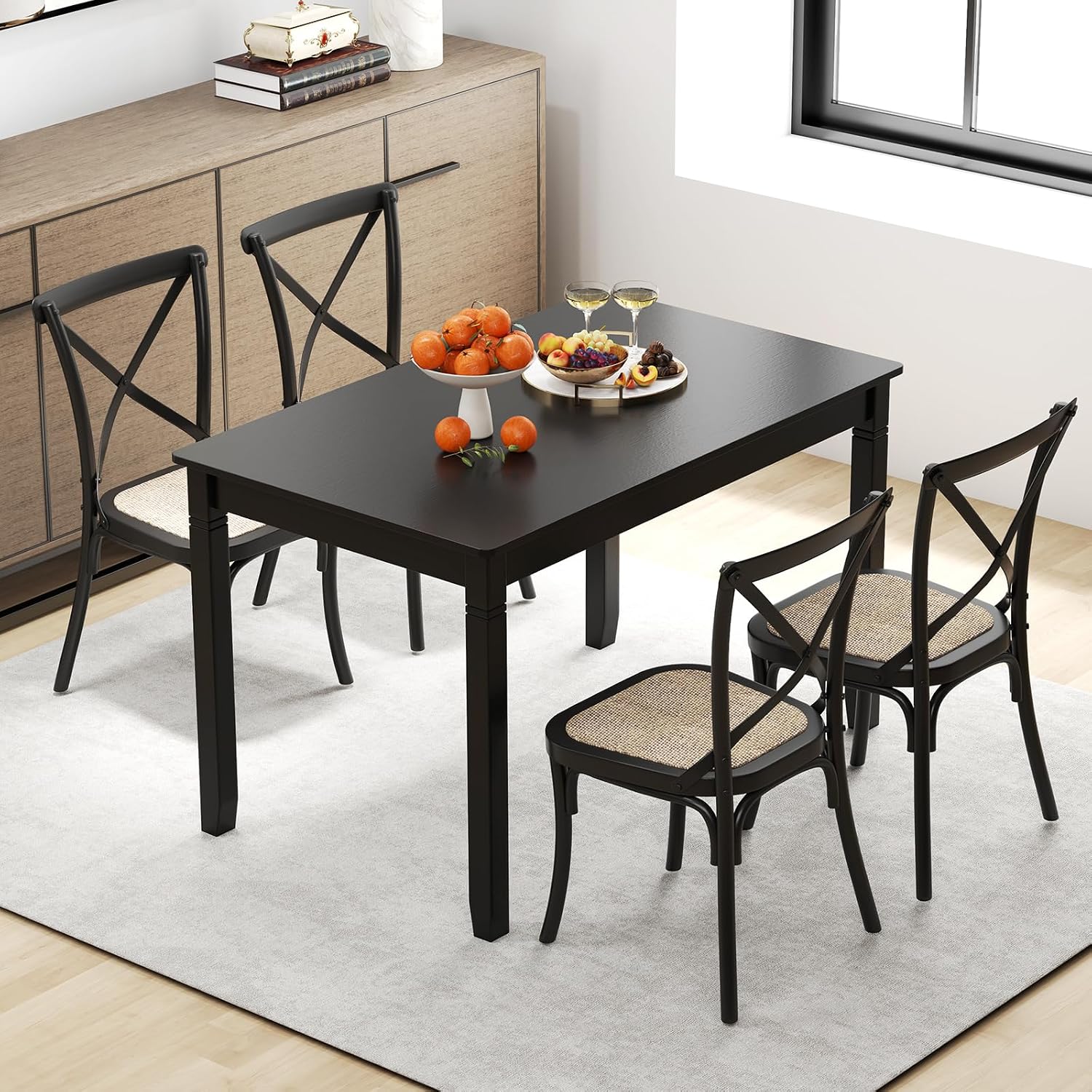 Giantex Dining Table for 4 People, 48'x 29' Kitchen Table with Wood Legs, Load 330 Lbs, Rectangular Dinner Table for Small Space, Dinette, Apartment, Living Room, Dining Room (Black)