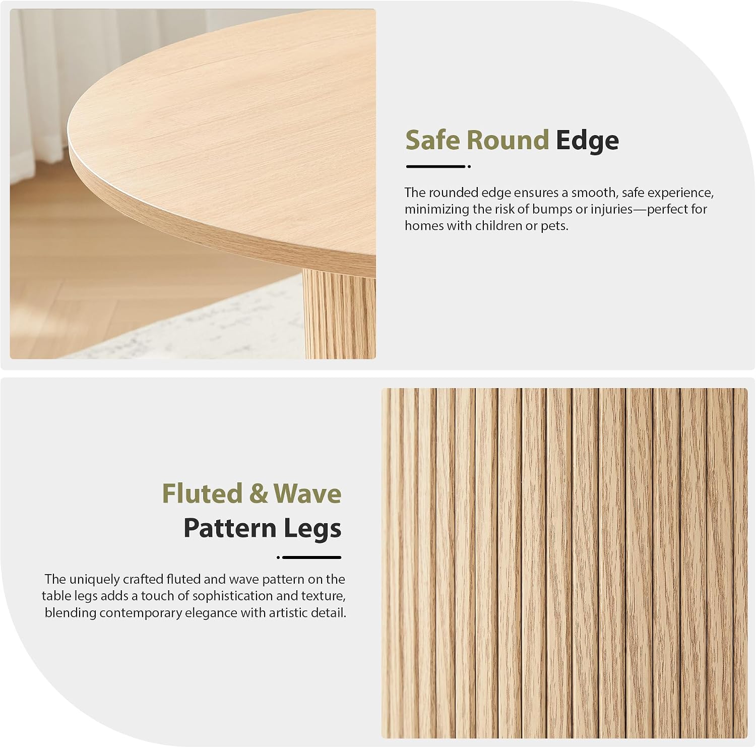 31.5' Round Dining Table for 2-4, Modern Farmhouse Kitchen Table with 2-Tier Storage Shelf, Small Wooden Circle Dining Tables with Fluted Base for Home Dining Room Living Room (Natural)