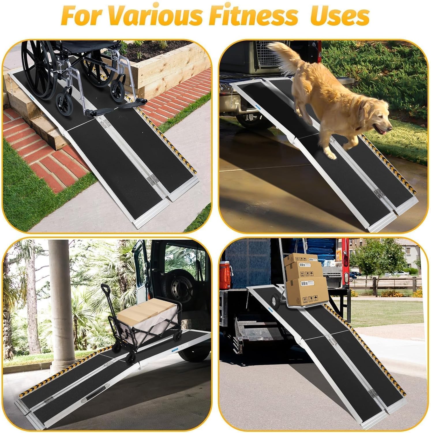 6FT Portable Wheelchair Ramp, Portable Access Ramp with Textured Surface, Reflective Edges & Carry Handle, Aluminum Folding Mobility Ramps for Threshold, Steps, Curbs, Doorways