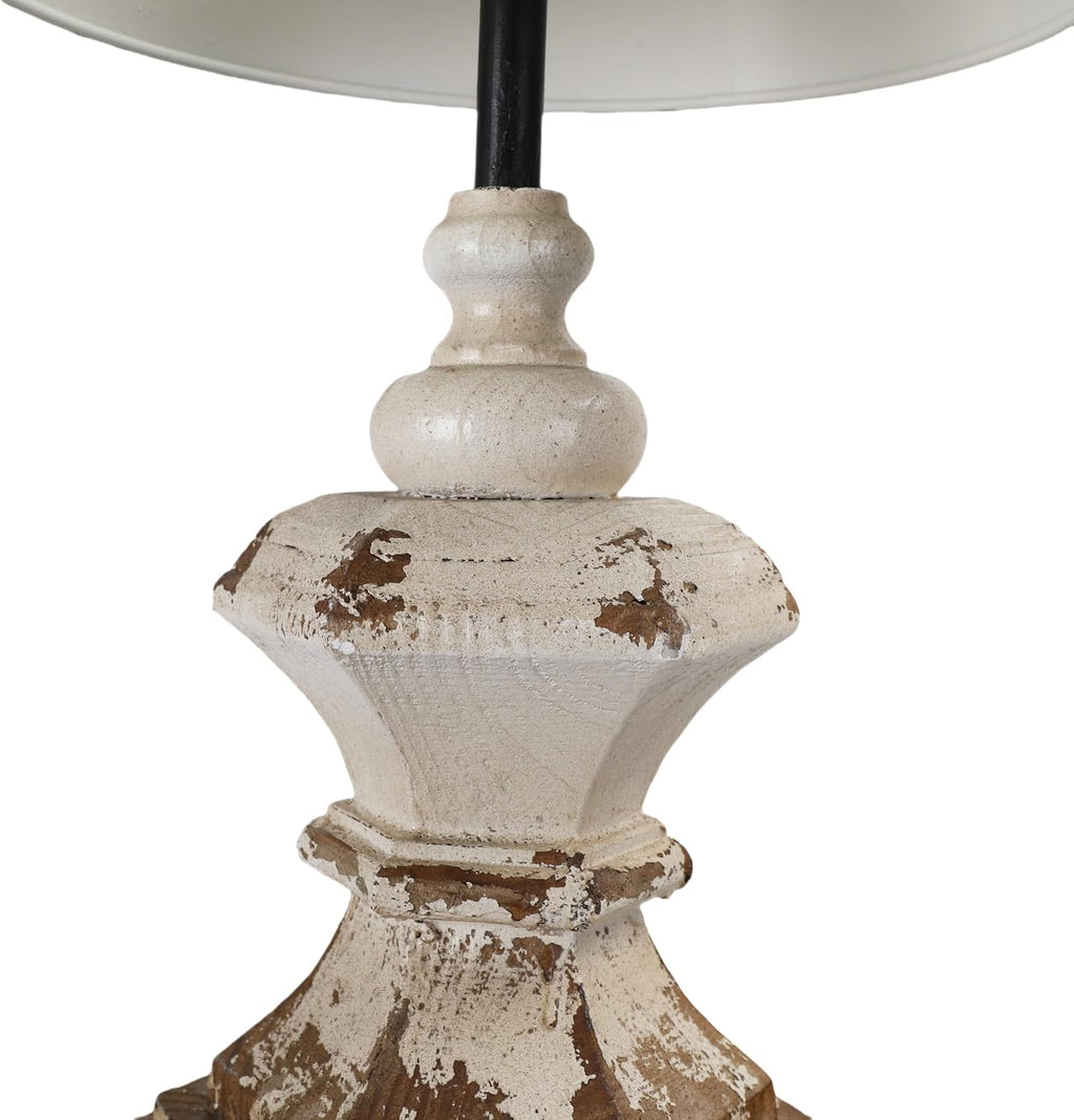 Vintage Table Lamp with Black Distressed Shade, 28' Tall Classic Pedestal Base, Rustic Farmhouse Bedside or Entryway Lighting Fixture