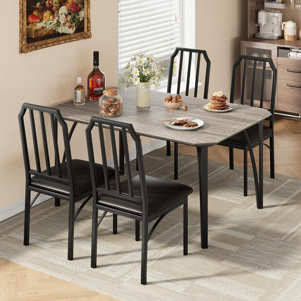 IDEALHOUSE Dining Table Set for 4, Kitchen Table Set of 4 with Upholstered Cushion Chairs, Dining Room Table Set with Kitchen Chairs, Easy to Assemble, Suitable for Apartment - (Cloud Gray)