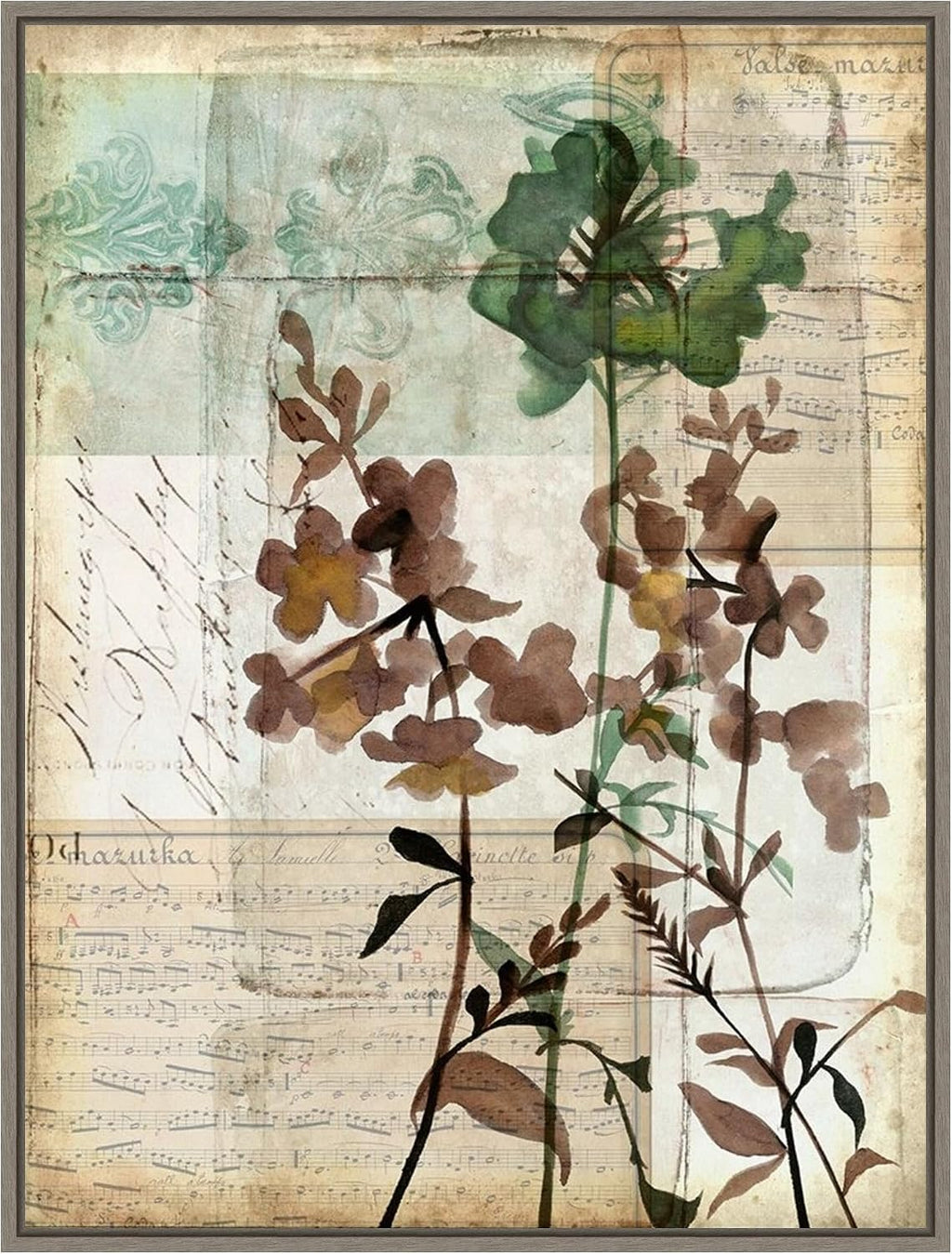 Amanti Art Framed Canvas Wall Art 42x32 Music Box Floral II by Jennifer Goldberger, Framed Wall Art Canvas, Flowers Artwork, Country Rustic Decor, Oversize Poster Painting for Living Room, Bedroom,