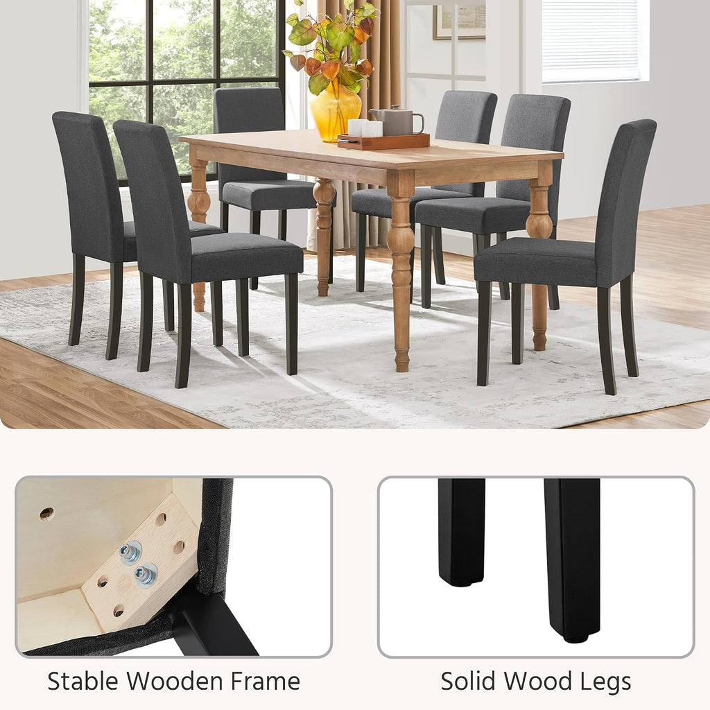 Yaheetech Dining Chairs Set of 6 Fabric Upholstered Parson Kitchen Chairs with Padded Seat and Solid Wood Legs for Dining Room/Restaurant, Dark Gray