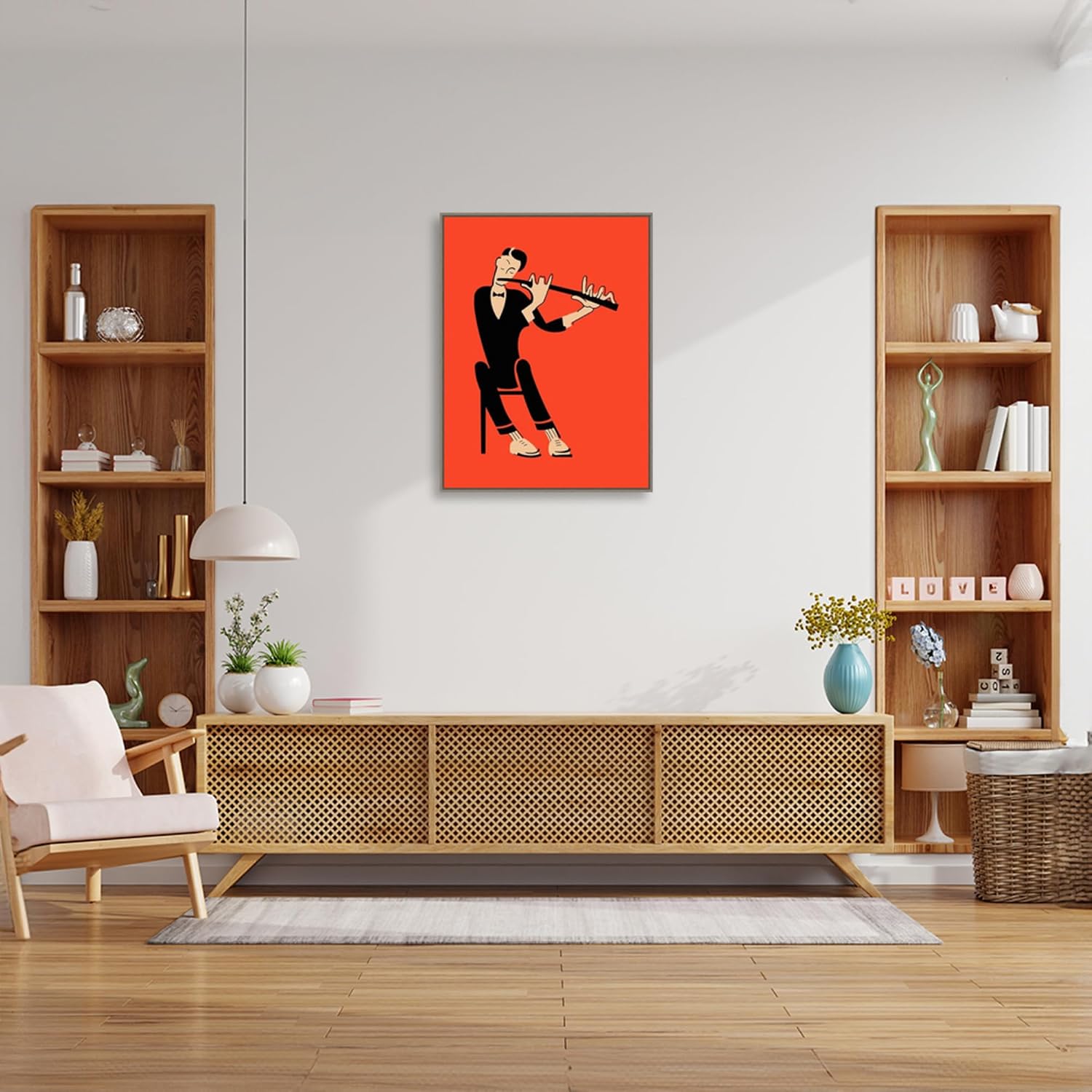 Amanti Art Framed Canvas Wall Art 30x23 The Flute by Mark Rogan, Framed Wall Art Canvas, Music Artwork, Country Rustic Decor, Large Poster Painting for Living Room, Bedroom, Bathroom, Kitchen, Office