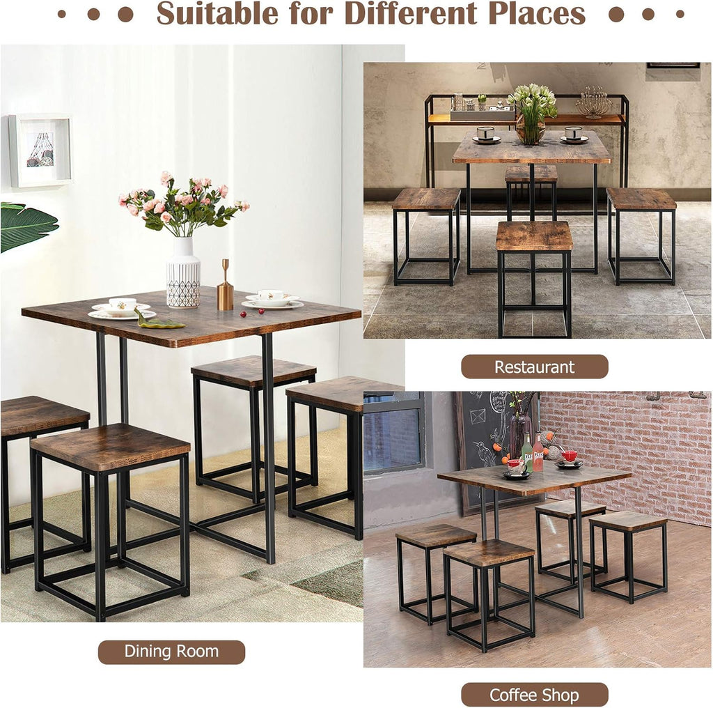 Giantex 5 Piece Dining Table Set, Dining Set for 4 with Square Stools, Small Kitchen Table Set with Metal Frame, Compact Design for Small Space, Home Kitchen Bar Pub Apartment
