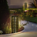 Solar Powered Outdoor Floor, 2 Piece Solar Outdoor Floor Lamps Lanterns Waterproof, Resin Wicker Weather-Resistant Rattan Deck Light for Patio, Lawn, Porch, Garden