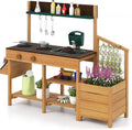 HONEY JOY Mud Kitchen, Cedar Wood Pretend Play Kitchen for Toddlers, Plant Growing Box & Trellis, Real Faucet w/Running Water, Sink, Accessories, Outdoor Kids Kitchen Playset for Garden Fun(Natural)