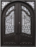 Canton Exterior Double Front Entry Door Wrought Iron with Operable Tempered Rain Glass Inside Swing Dark Bronze Finish (72 By 108 Right Hinge Active)