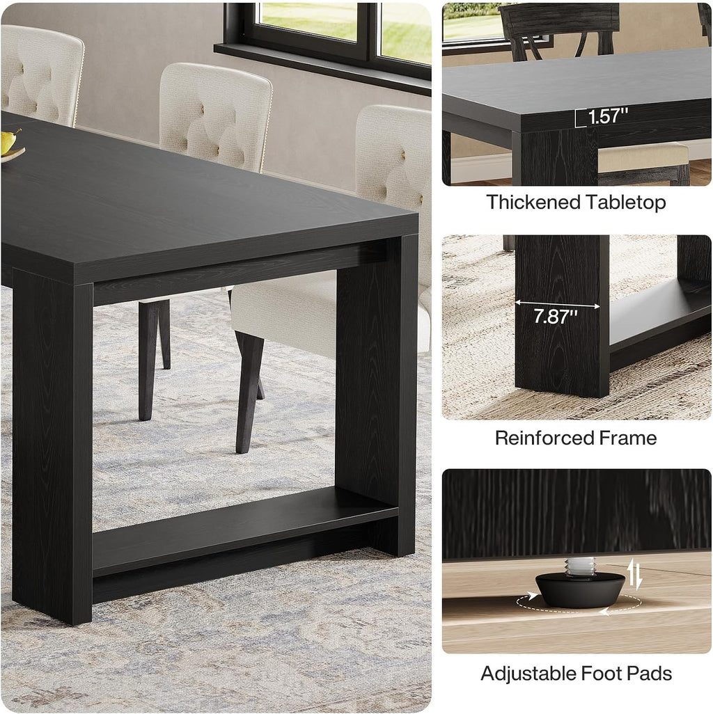 Tribesigns 86.61-Inch Dining Table for 6-8 People, Narrow Long Modern Kitchen Table with Pedestal Base, Farmhouse Extra Long Rectangular Dining Room Furniture, 27.56 x 86.61 x 29.53 Inches, Black