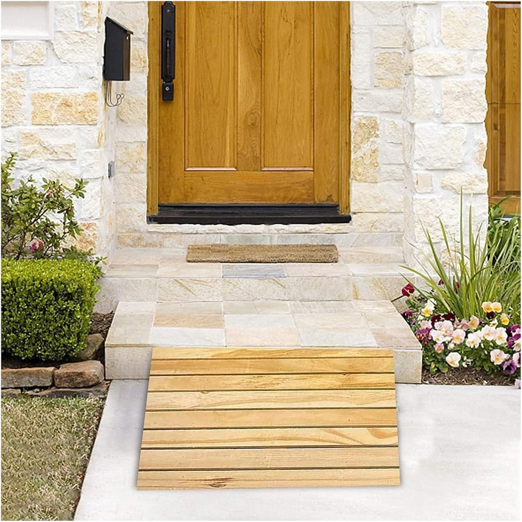 Threshold Ramp Wheelchair Ramp Wooden Threshold Ramp with Handle Handy Non-Slip Scooter Ramp for Doorway/Front Door/Garden Kerb Ramps Anti-Slip (One Color 25.8x30x7cm)