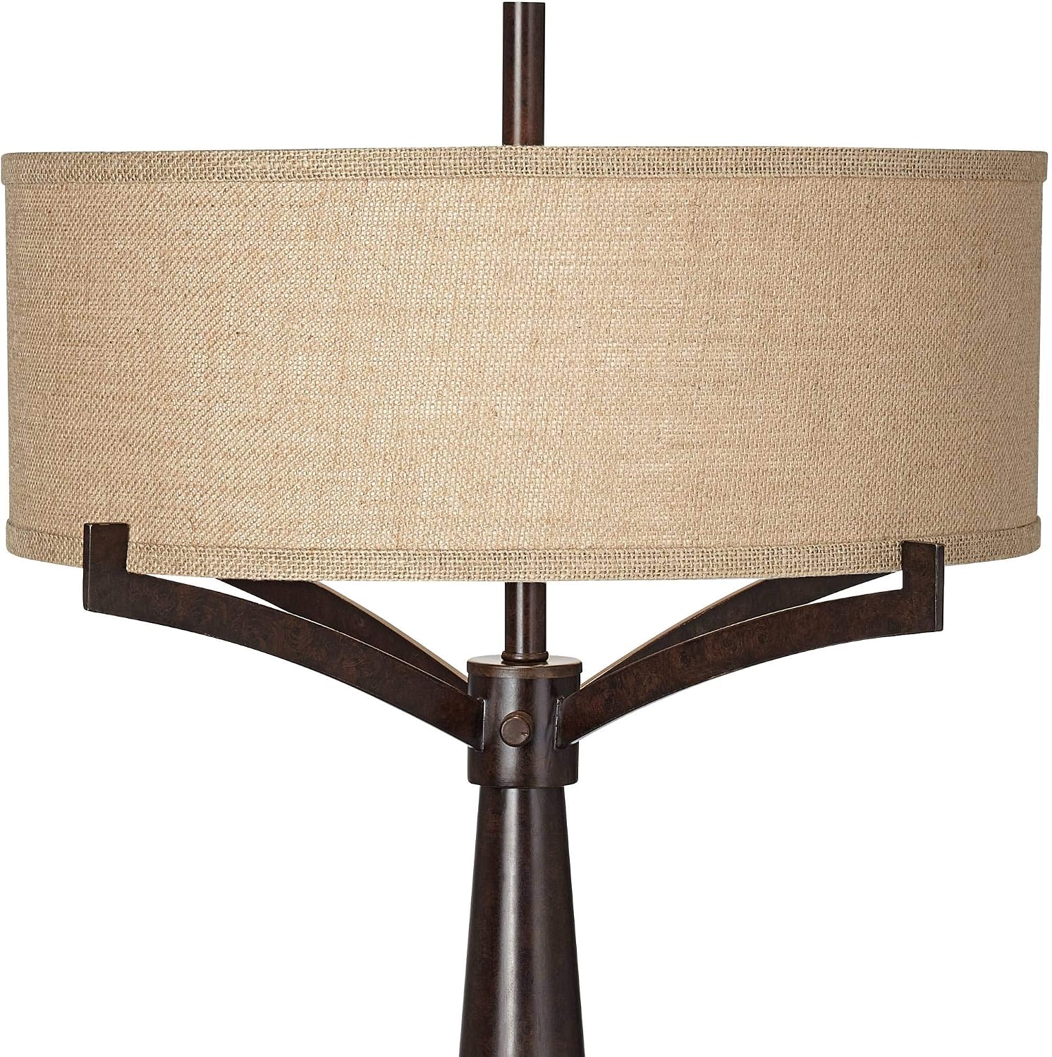 Franklin Iron Works Tremont Mid Century Modern Industrial Table Lamps 31.5' Tall Set of 2 Rich Bronze Iron Burlap Fabric Drum Shade for Living Room Bedroom House Bedside Nightstand Home Office