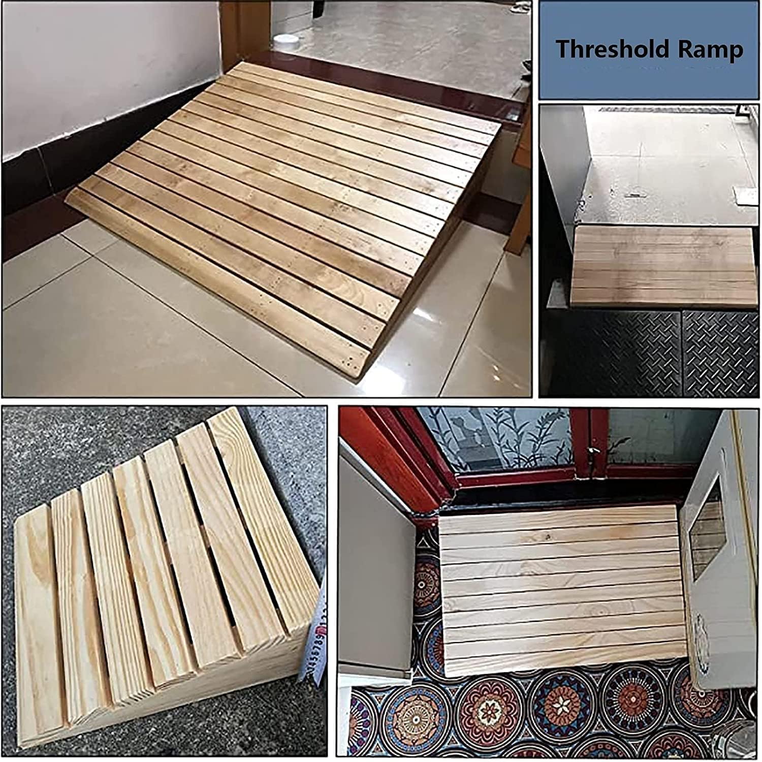 Wooden Threshold Ramp for Doorways, Portable Non Slip Curb Ramps Entrance Ramps for Wheelchairs/Steps/Driveway, Mobility Entry Ramp for Elderly(30.8x30x9cm/12.1x11.8x3.5in)