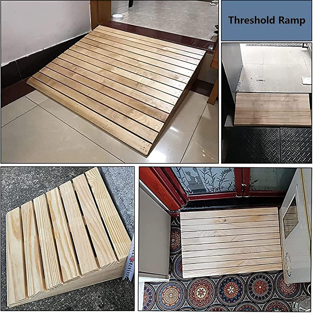 Wooden Threshold Ramp for Doorways, Portable Non Slip Curb Ramps Entrance Ramps for Wheelchairs/Steps/Driveway, Mobility Entry Ramp for Elderly(30.8x30x12cm/12.1x11.8x4.7in)