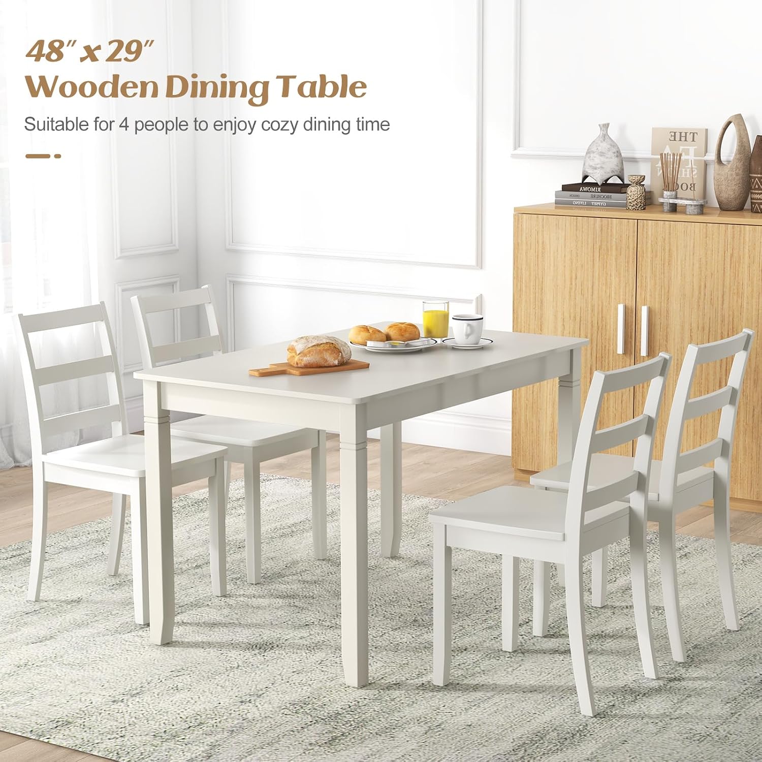 Giantex Dining Table for 4 People, 48' x 29' Kitchen Table with Wood Legs, Rectangular Dinner Table for Small Space, Apartment, Living Room, Dinette Table, Load 330 Lbs, Dining Room Table (White)