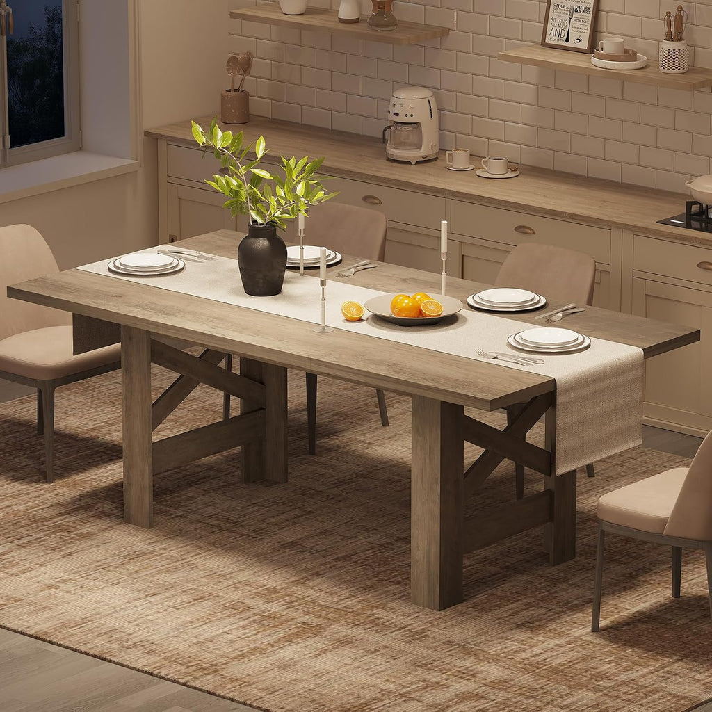 GarveeHome Dining Table for 6-8, 71' Long Wooden Farmhouse Barn Kitchen Table with Thick Sturdy Frame, Rectangular Dining Room Dinner Table with Stable Triangular Legs for Kitchen, Office, Retro Gray
