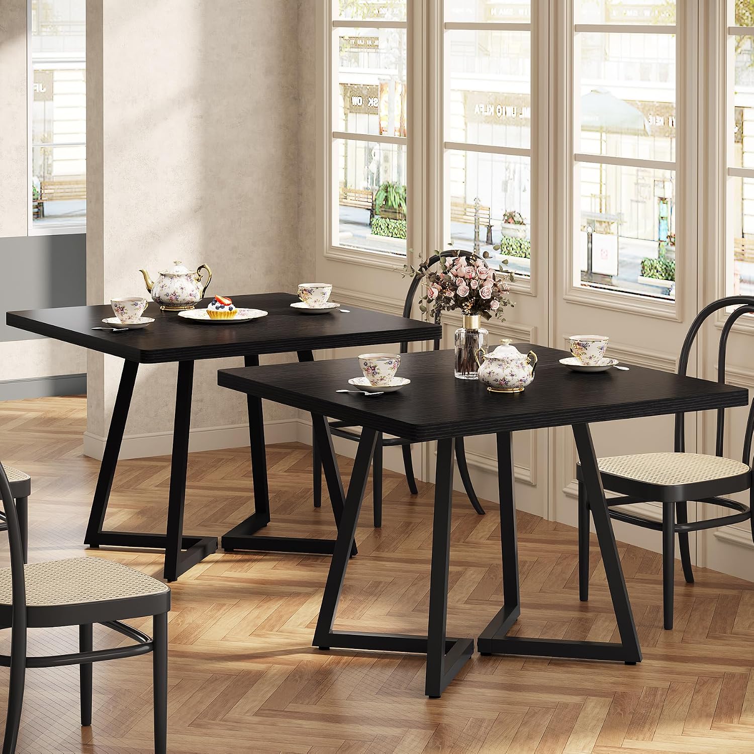 Tribesigns Square Commercial Dining Table Set of 6, 31.5' Heavy Duty Dinner Table with Metal Base, Wooden Kitchen Table for Restaurant, Cafe, Bakery, School, Apartment, Black