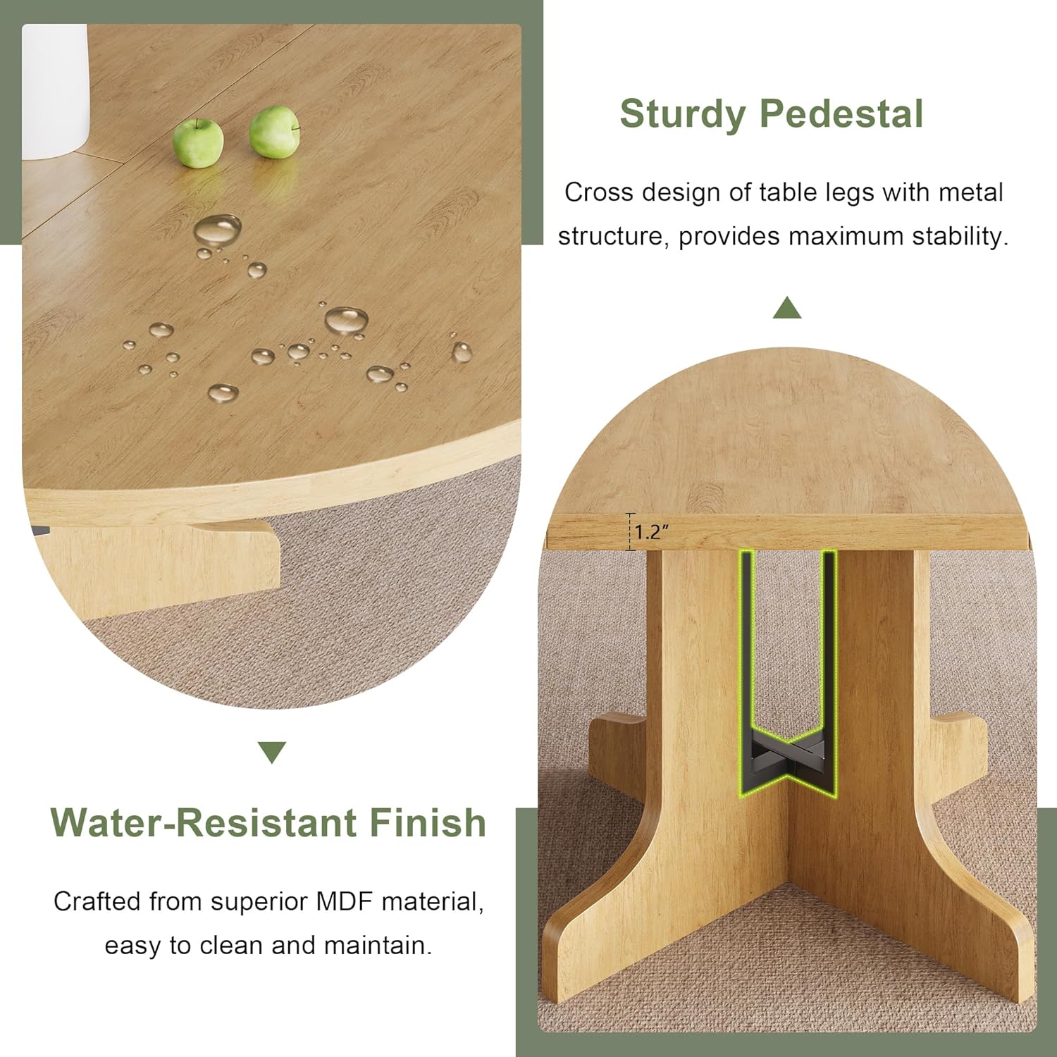 Feonase 59' Round Extendable Dining Room Table for 6, Modern Oval Kitchen Table with Heavy Duty Wood Base, for Kitchen Dining Living Room, Easy Assembly, Noise-Free, Oak