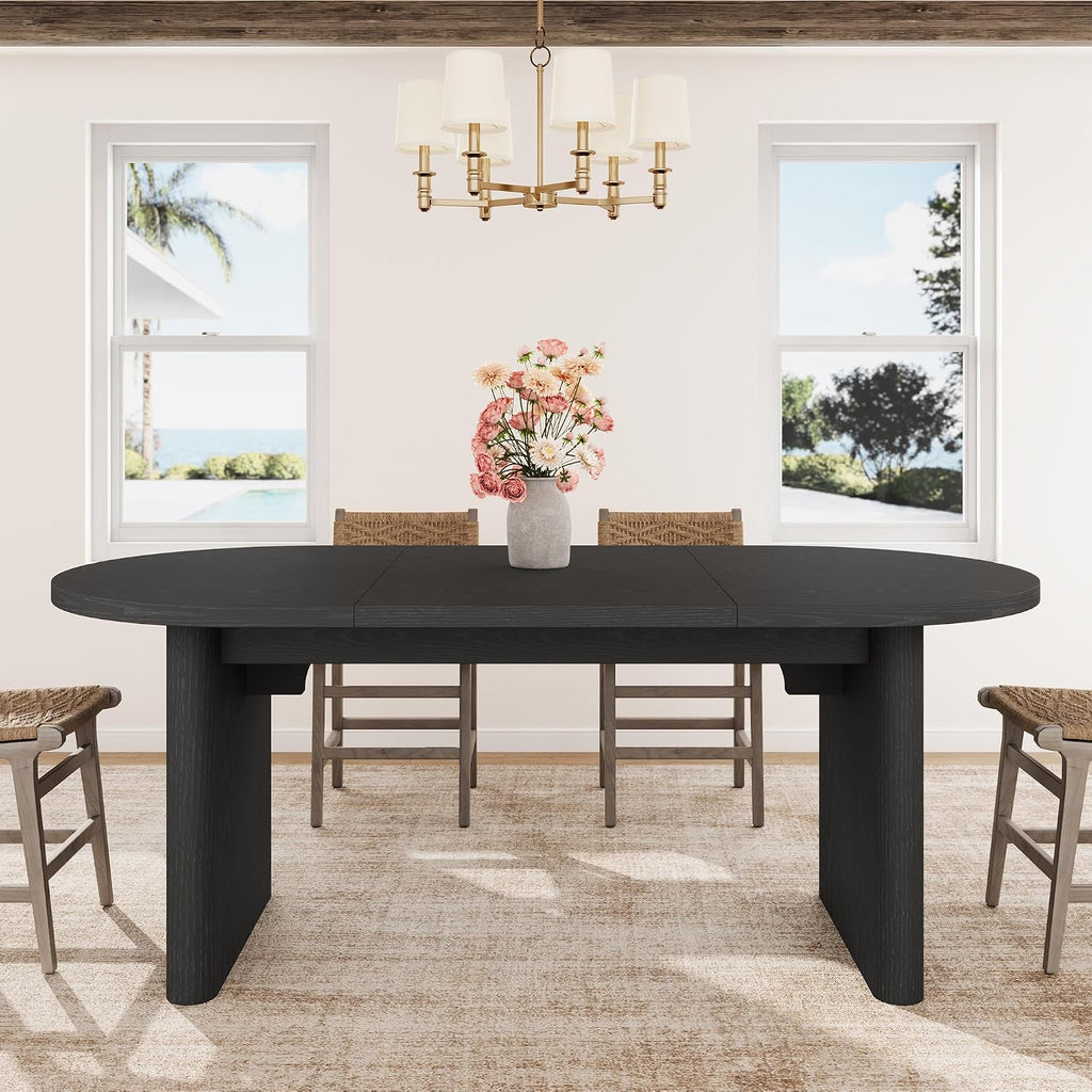 GarveeHome Oval Dining Table for 6-8 People, Long Large Kitchen Table with Thick Sturdy Wooden Base, Farmhouse Dining Room Table for for Kitchen, Living Room, Office (70.87' Long,Black)