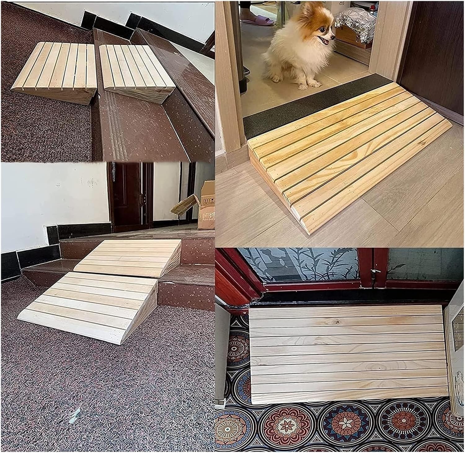 Threshold Ramp Wheelchair Ramp Wooden Threshold Ramp with Handle Handy Non-Slip Scooter Ramp for Doorway/Front Door/Garden Kerb Ramps Anti-Slip (One Color 25.8x30x7cm)