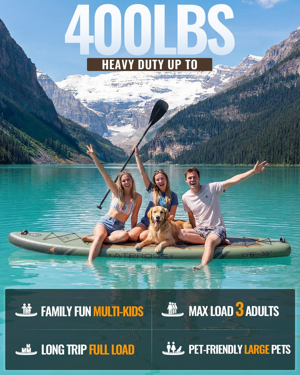 10'6''x33''Inflatable Stand Up Paddle Board, 400lbs Extra Wide Stand Up Paddleboard with Kayak Seat, Anti-Slip EVA Deck Premium SUP Accessories Kit, Non-Slip Stable Deck Boat