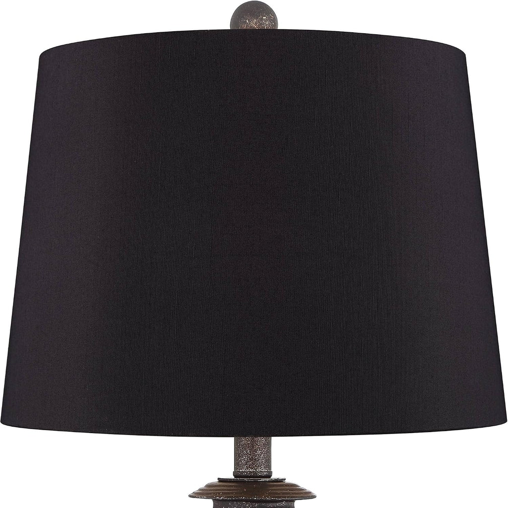 Franklin Iron Works Horace Rustic Farmhouse Industrial Table Lamps 25.25' High Set of 2 with Nightlight Bronze Black Faux Silk Drum Shade for Living Room Bedroom House Bedside Nightstand Home