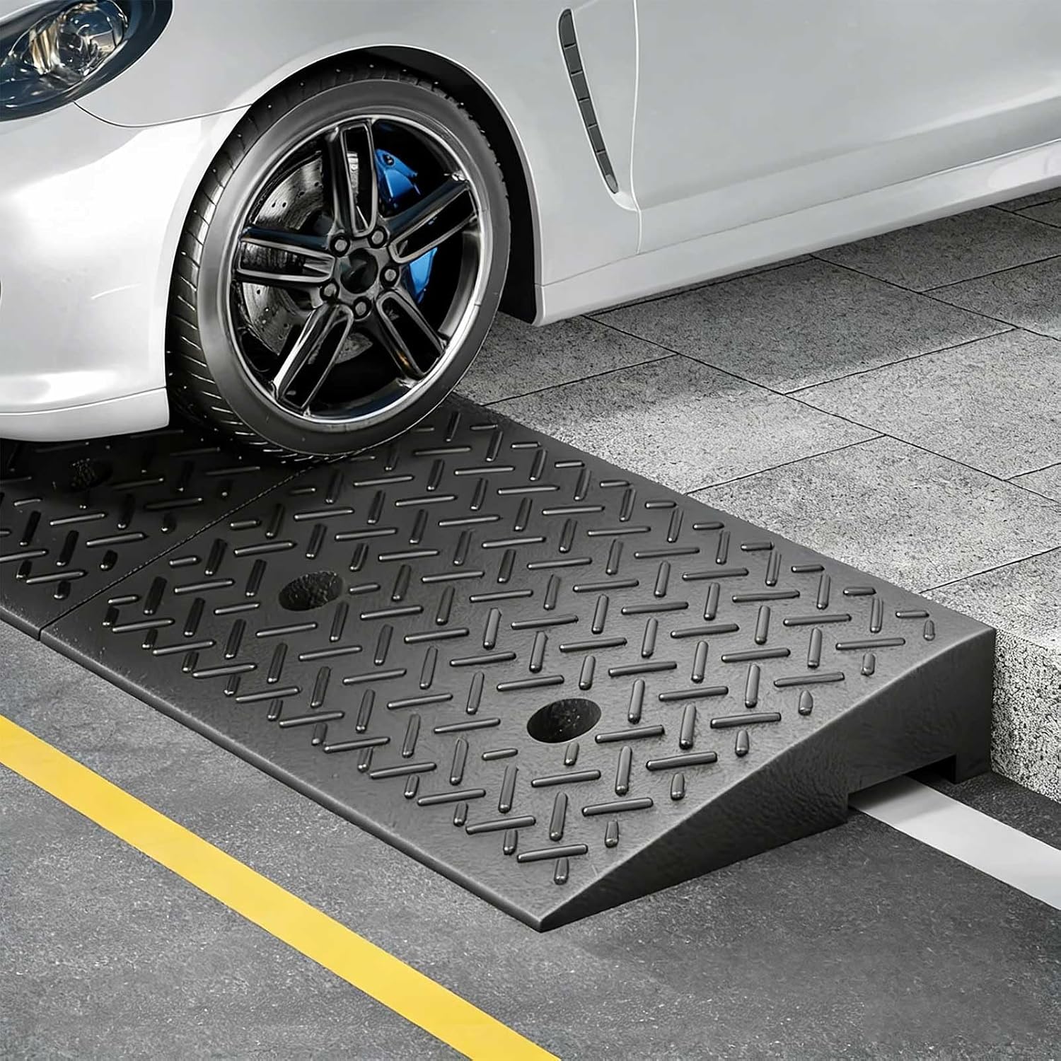 Threshold Ramp for Doorways, 2'/3.9'/4.7'/5.5' Rise Heavy Duty Rubber Driveway Curb Ramps/Kerb Ramp for Wheelchair, Car, Truck, Motorcycle, 2-Pack(50x32x14cm/19.7x12.6x5.5)
