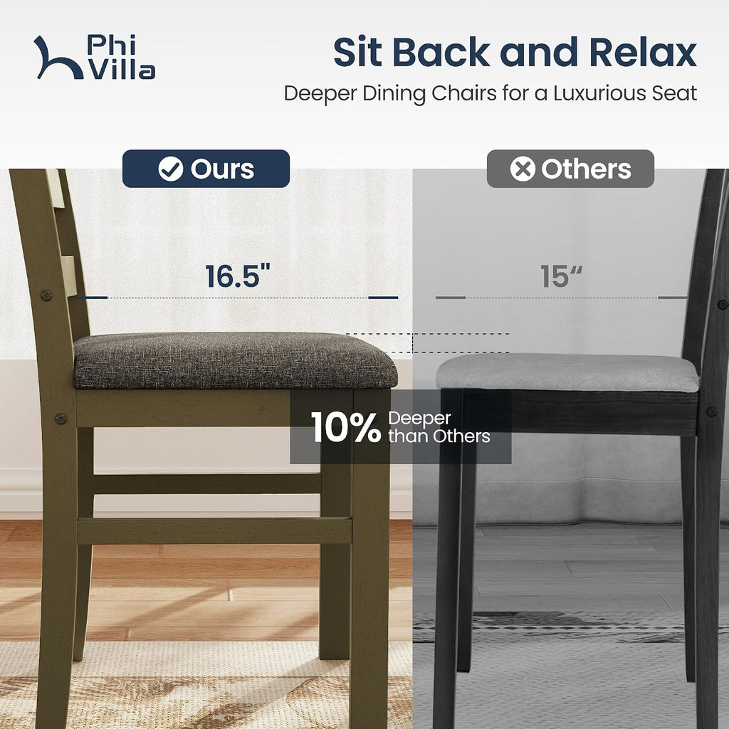 PHI VILLA Solid Wood Dining Table Set for 4, Marble Design Kitchen Table Chairs Set of 4, 5 Piece Space-Saving Dining Room Table Set for Apartment, Emperador Dark Marble& Olive