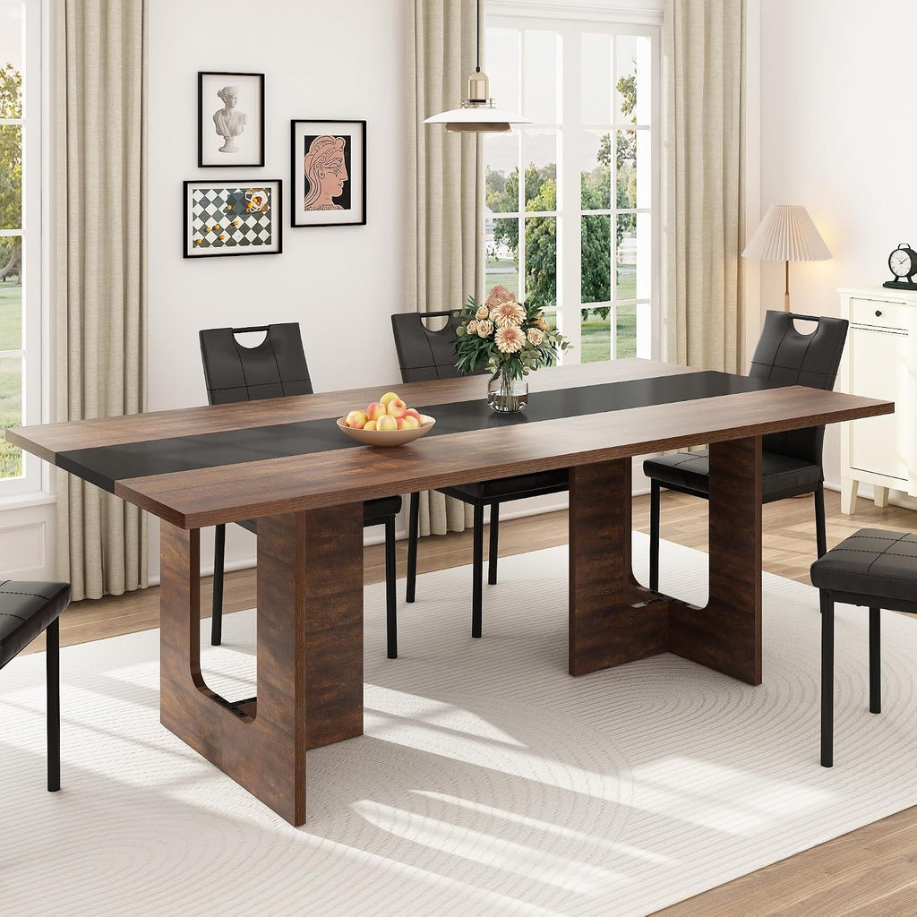 Squireewo 70 INCH Dining Table for 4 6 People, Modern Wooden Dining Table W/Thickened Waterproof Tabletop, Rectangle Dinner Table with Heavy Duty Legs for Kitchen, Dining Room (Brown&Black)