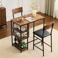 VINGLI Dining Table Set for 2, Kitchen Breakfast Counter Height Small 3 Piece Bar Table and Chairs Set with Storage, Brown