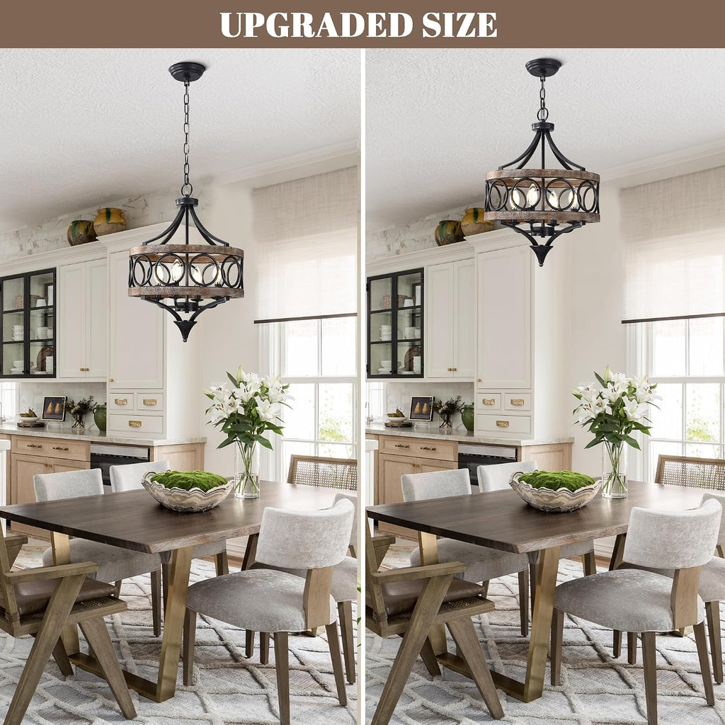 15.7' Farmhouse Chandeliers for Dining Room 4-Light Raindrop Solid Wood Antique Pendant Chandelier French Country Light Fixture for Living Room Bedroom Foyer Kitchen Island Entryway