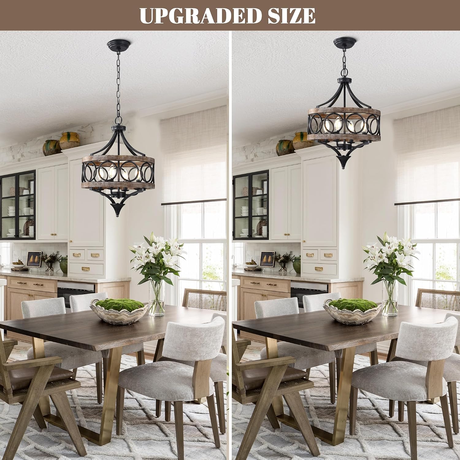 15.7' Farmhouse Chandeliers for Dining Room 4-Light Raindrop Solid Wood Antique Pendant Chandelier French Country Light Fixture for Living Room Bedroom Foyer Kitchen Island Entryway