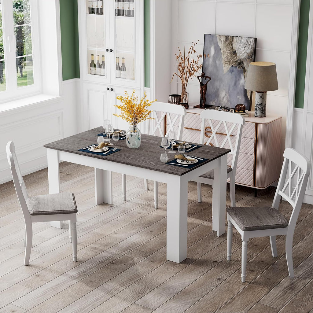 Giantex Wooden Dining Table, Modern Kitchen Table for 4, Rectangular Dinner Table for Kitchen, Dining Room, Living Room, Home Dinette Furniture, 47' L x 28' W x 30' H, (White & Dark Gray)