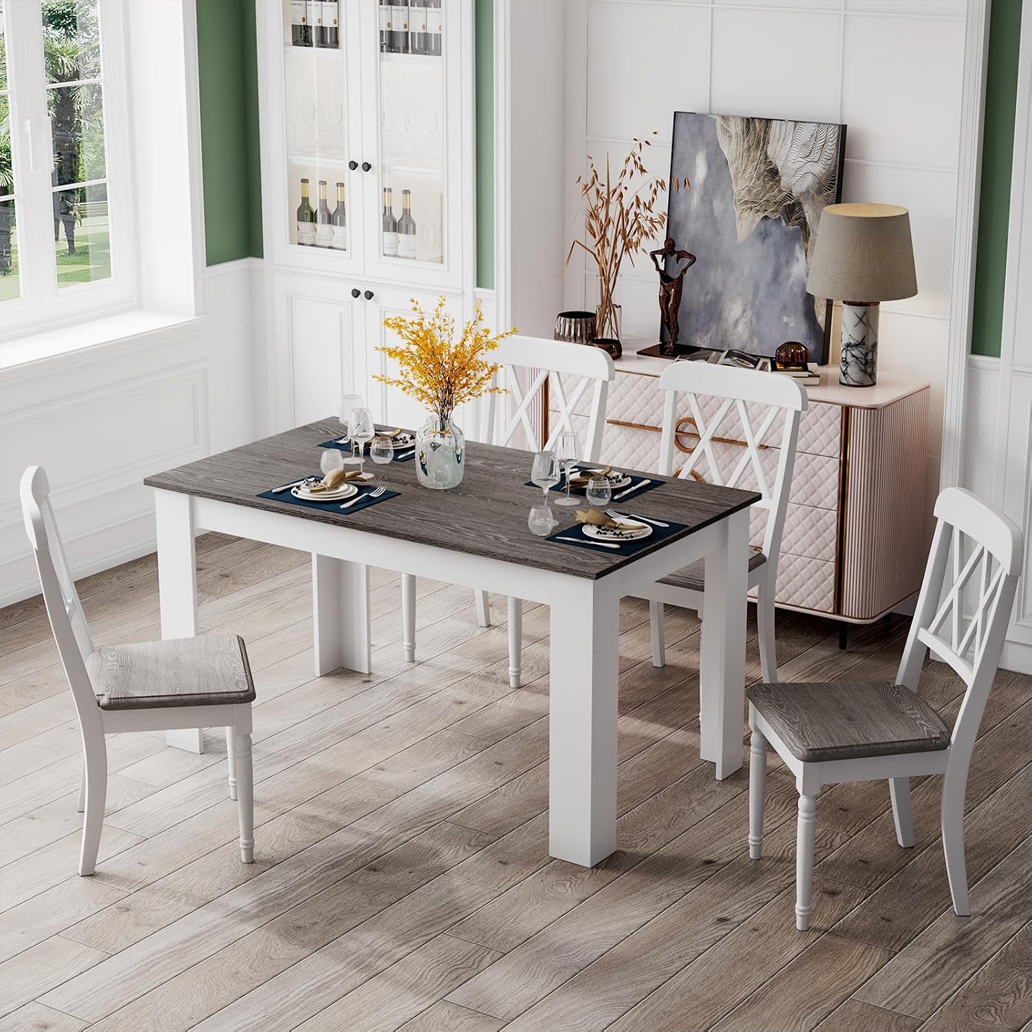 Giantex Wooden Dining Table, Modern Kitchen Table for 4, Rectangular Dinner Table for Kitchen, Dining Room, Living Room, Home Dinette Furniture, 47' L x 28' W x 30' H, (White & Dark Gray)