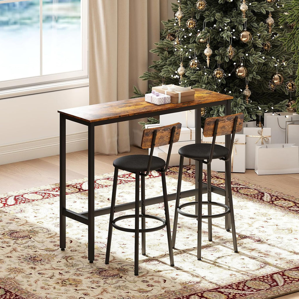 Zevemomo Dining Table Set for 2, 3-Piece Bar Table and Chairs Set, Kitchen Table and Chairs, High Top Table with 2 PU Upholstered Stools, Space-Saving Pub Table Sets for Small Space, Brown