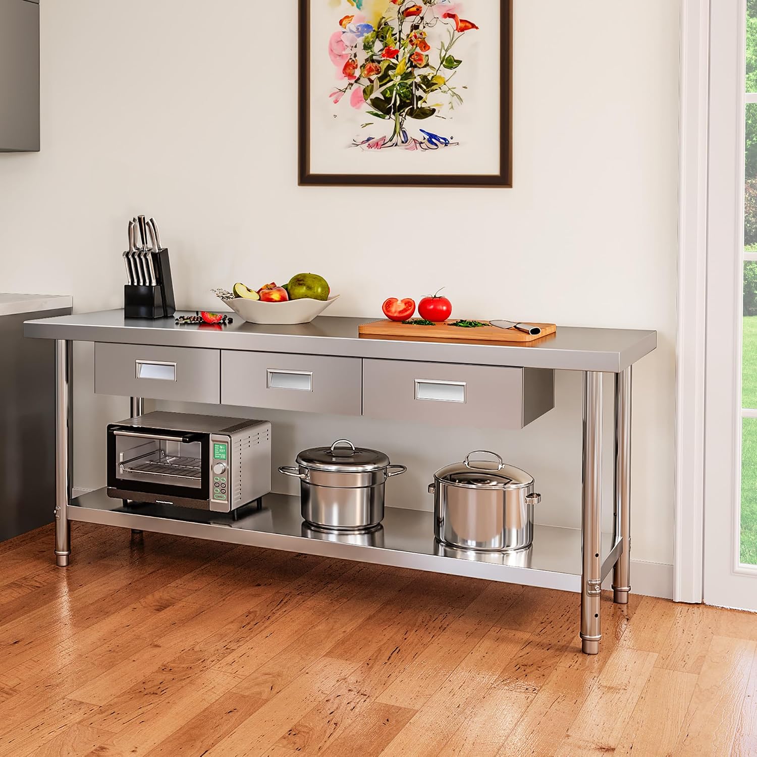 YITAHOME 72' X 24' Stainless Steel Table with 3 Drawers, NSF Work Table with Drawer, Metal Table Prep Table for Home Kitchen Restaurant Garage Warehouse