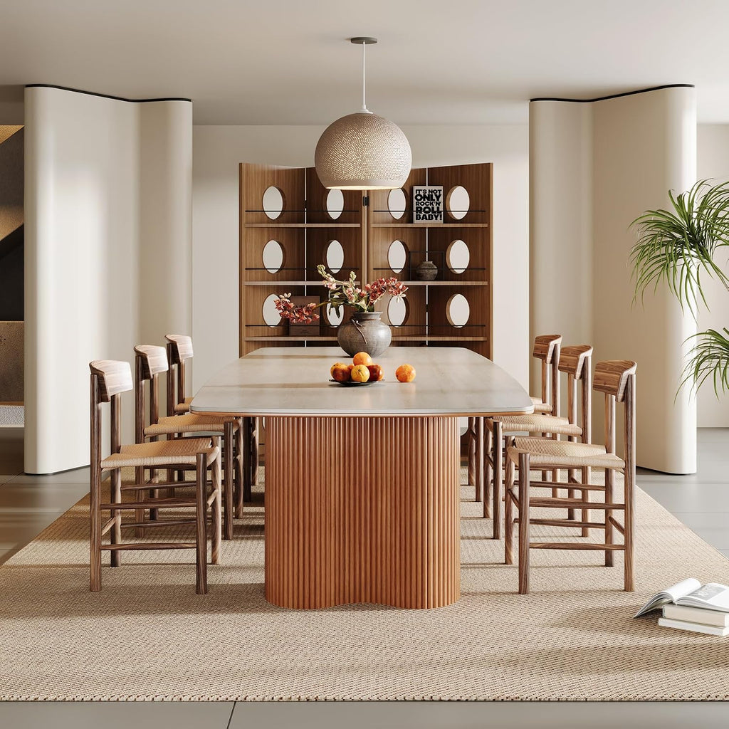 Tribesigns 78.7' Sintered Stone Dining Table for 8-10，Luxury Rectangular Kitchen Table with Solid Wood Legs, Mid-Century Dining Room Table for Living Room