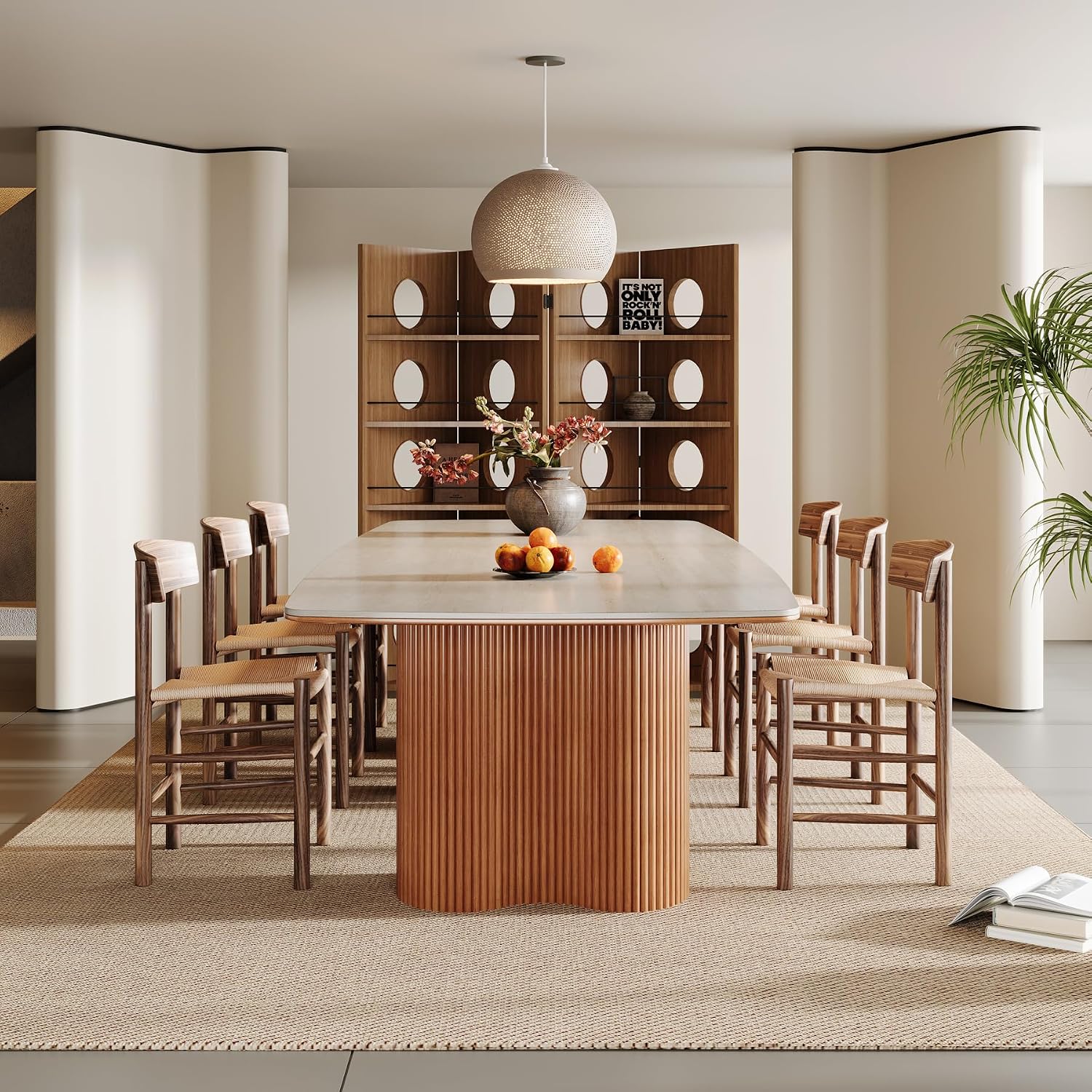 Tribesigns 78.7' Sintered Stone Dining Table for 8-10，Luxury Rectangular Kitchen Table with Solid Wood Legs, Mid-Century Dining Room Table for Living Room