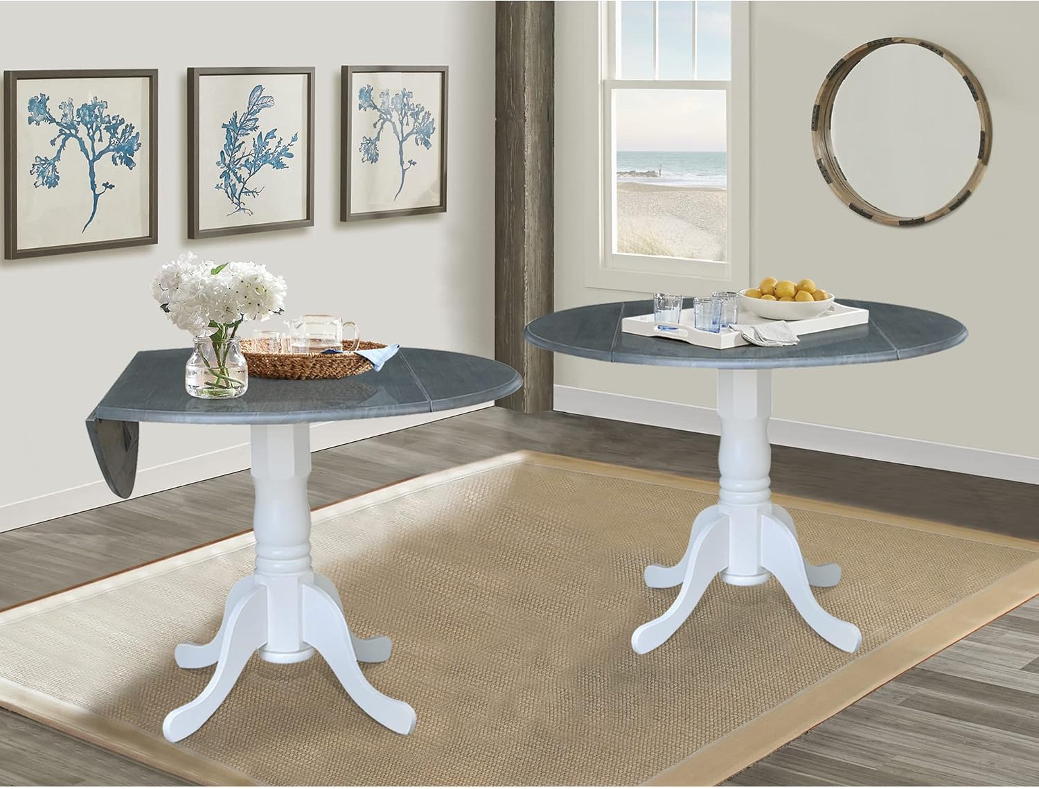 International Concepts Inch Dual 42 Drop Leaf Dining Table, White/Heather Gray