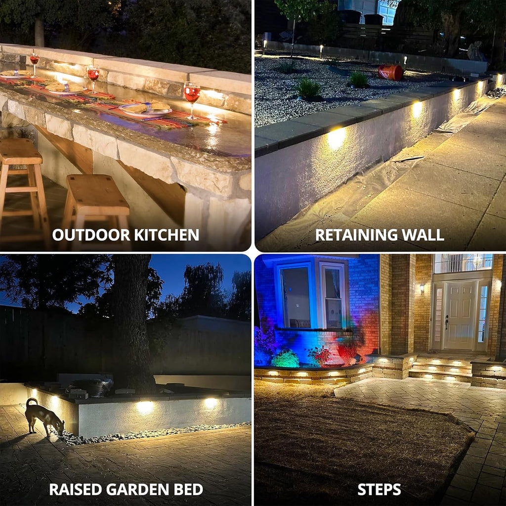 GKOLED 20 Pack 6.8 Inches LED Hardscape Lights, Low Voltage Retaining Wall Light Waterproof, 12V AC/DC Landscape Lighting, 1.5W 2700K, Classic Step Lights Outdoor, Die-cast Aluminum Housing